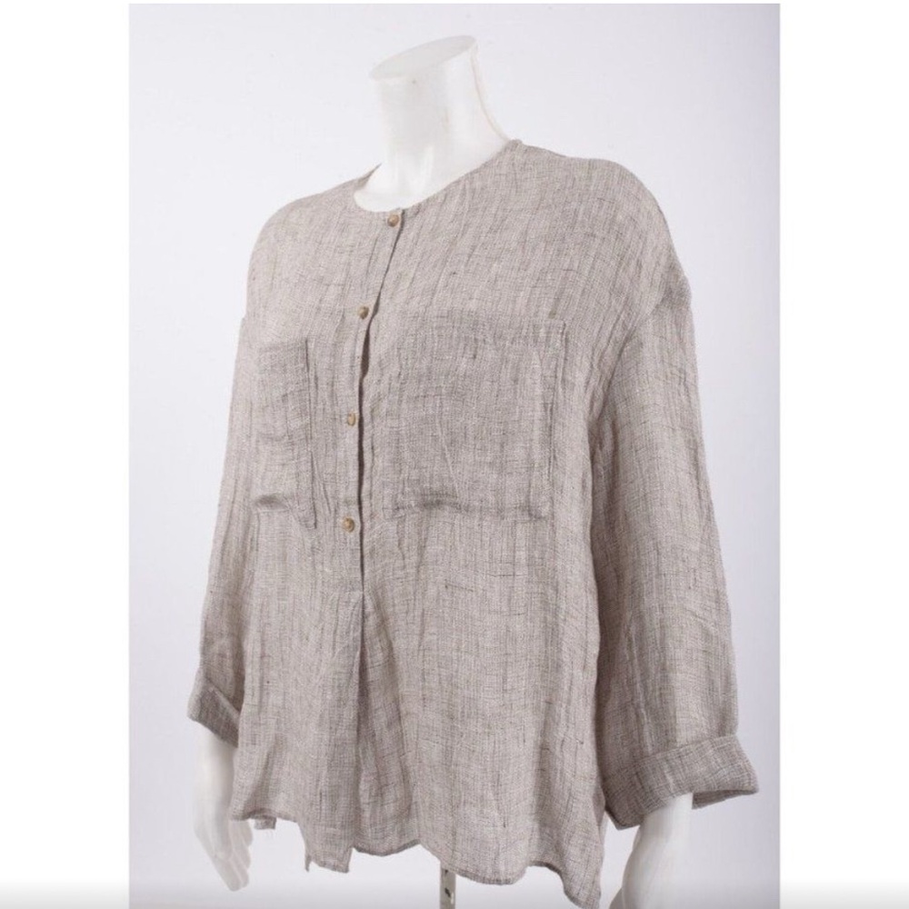 NOT FOR SALEZara Top 100% Linen Neutral Grey Loose Fitting Shirt (item #A22) - Picture 5 of 8